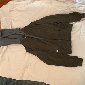 Army green bomber jacket with hoodie in-seem